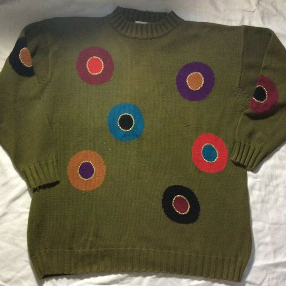 Hunt Club Knit Sweater Multi Color Olive Green Women’s Sz M Med Oversized 90s - Picture 3 of 16
